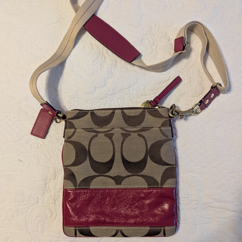 Coach Brown Khaki Signature Crossbody with Berry Trim